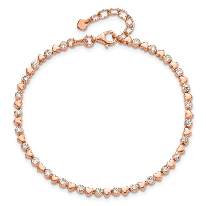 Buy Stylish Polished Sterling Silver Rose Gold-Tone CZ Heart Bracelet - 7 Inch-3