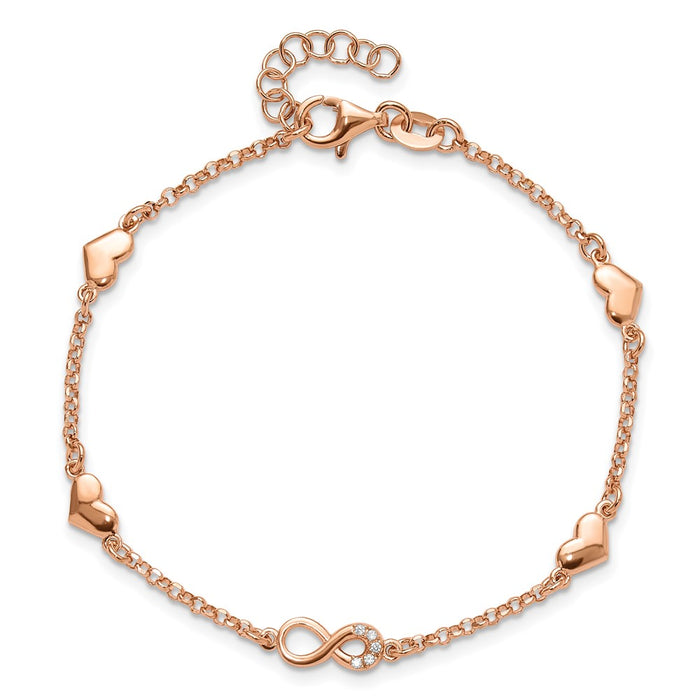 High-Quality Sterling Silver Rose Gold-Plated Heart Infinity Bracelet, Stylish CZ Accents & Extension-4
