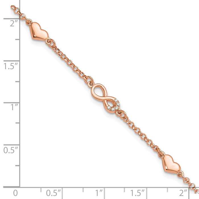 High-Quality Sterling Silver Rose Gold-Plated Heart Infinity Bracelet, Stylish CZ Accents & Extension-5