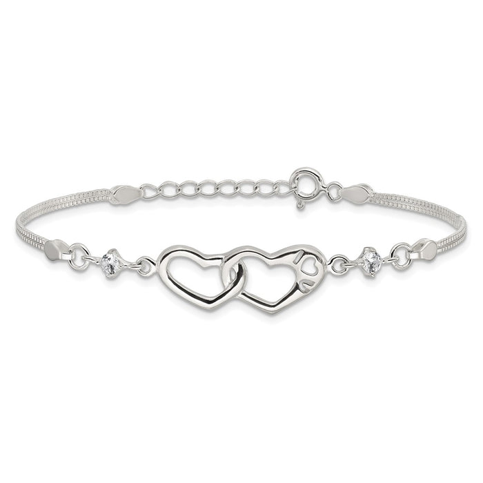 Buy Stylish Polished Sterling Silver CZ "I Heart You" Bracelet - 1-Inch Extender-3