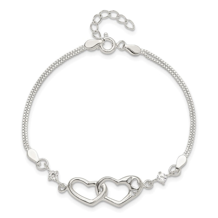 Buy Stylish Polished Sterling Silver CZ "I Heart You" Bracelet - 1-Inch Extender-4