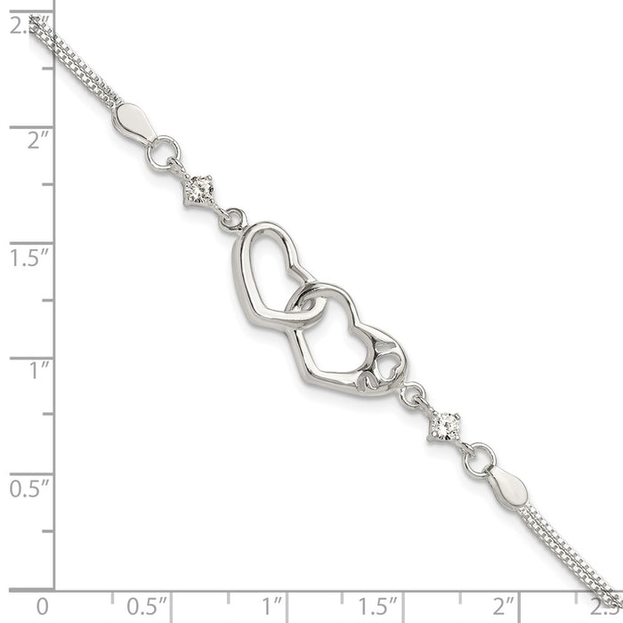 Buy Stylish Polished Sterling Silver CZ "I Heart You" Bracelet - 1-Inch Extender-5