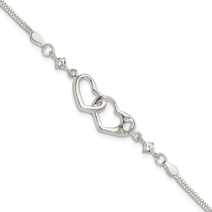 Buy Stylish Polished Sterling Silver CZ "I Heart You" Bracelet - 1-Inch Extender-1