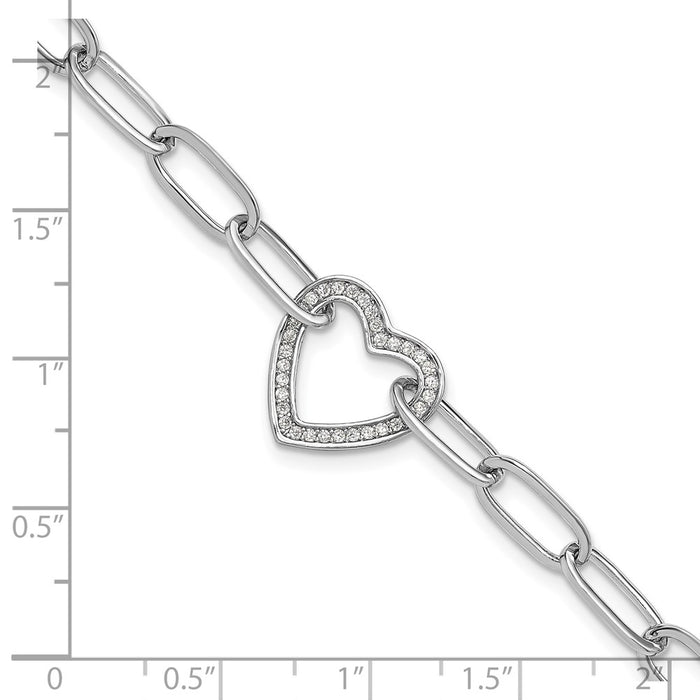 Exclusive Rhodium-Plated Sterling Silver Paperclip Bracelet with CZ Heart - Stylish 1-Inch Extension-5