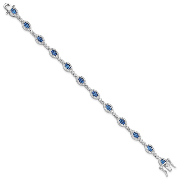 Buy Stylish Rhodium-Plated Sterling Silver White & Blue CZ Link Bracelet 7"-2