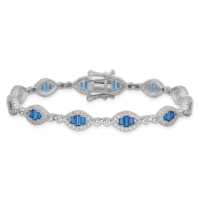 Buy Stylish Rhodium-Plated Sterling Silver White & Blue CZ Link Bracelet 7"-3