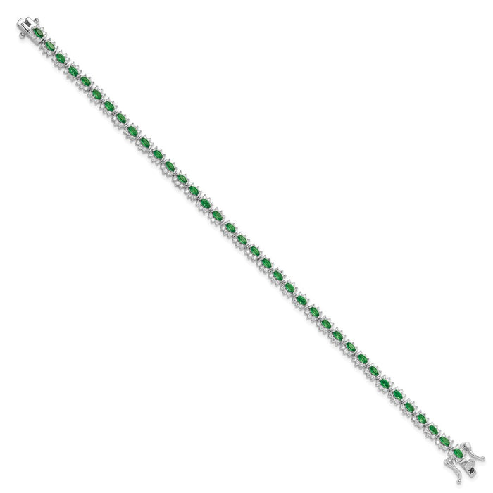Exclusive Rhodium-Plated Sterling Silver Bracelet - 7.5" Green & White CZ-2