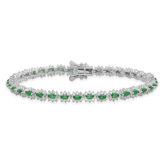Exclusive Rhodium-Plated Sterling Silver Bracelet - 7.5" Green & White CZ-3