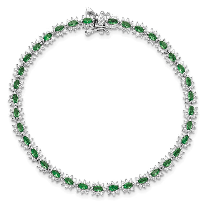 Exclusive Rhodium-Plated Sterling Silver Bracelet - 7.5" Green & White CZ-4