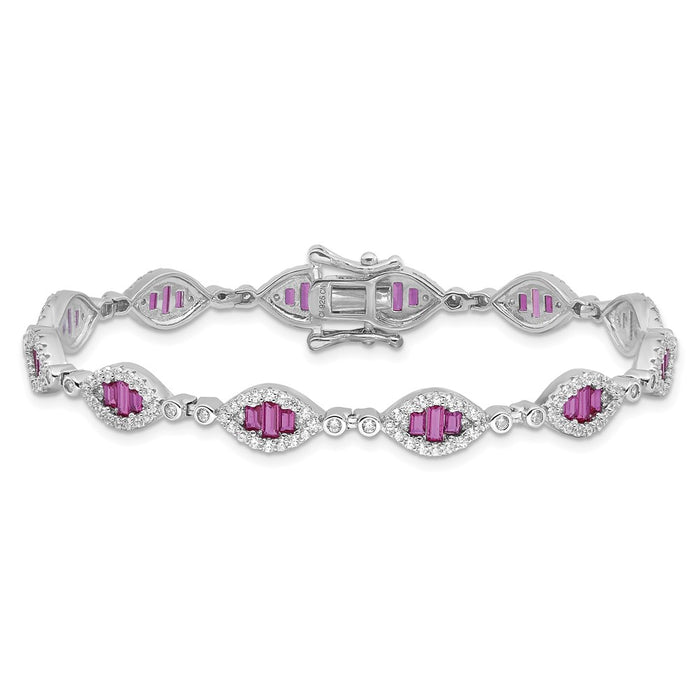 Buy Stylish Rhodium-Plated Sterling Silver Bracelet with White & Red CZ, 7"-3