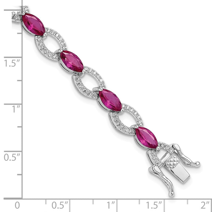 Buy Stylish Rhodium-Plated Sterling Silver Bracelet with White & Red CZ, 7"-4
