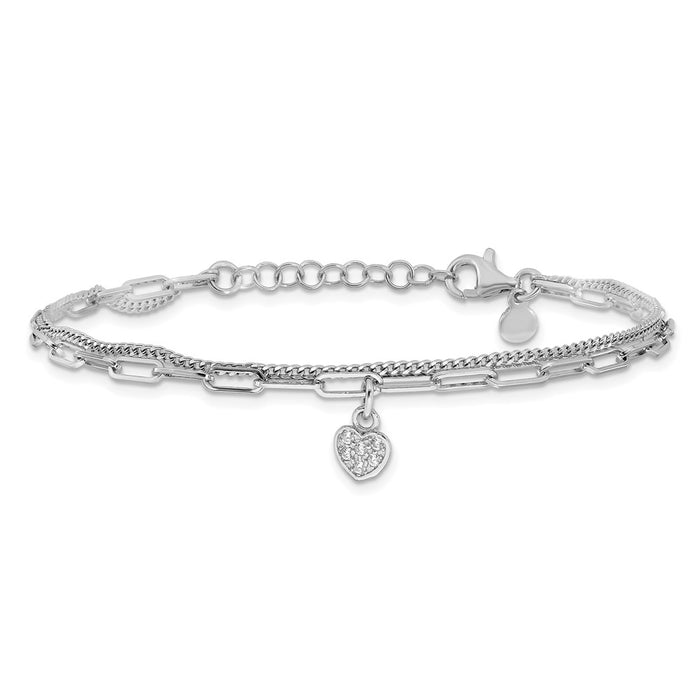 Shop Exclusive Rhodium-Plated Sterling Silver CZ Heart Bracelet - 6.75"-3