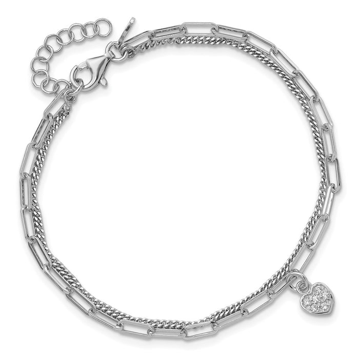 Shop Exclusive Rhodium-Plated Sterling Silver CZ Heart Bracelet - 6.75"-4