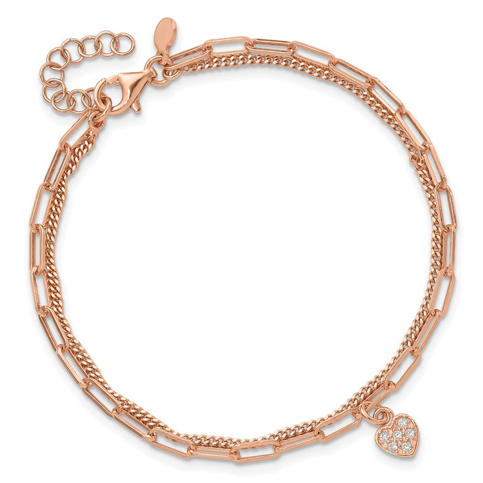 Shop Exclusive 6.75" Sterling Silver Rose Gold-Plated CZ Heart Bracelet-4