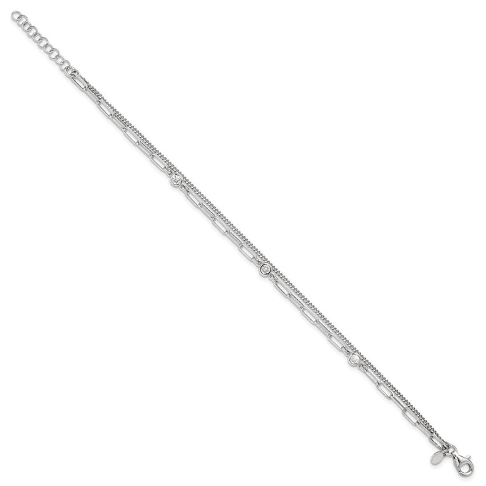 Buy Stylish Sterling Silver Rhodium-Plated CZ Double Strand Bracelet 6.75"-2
