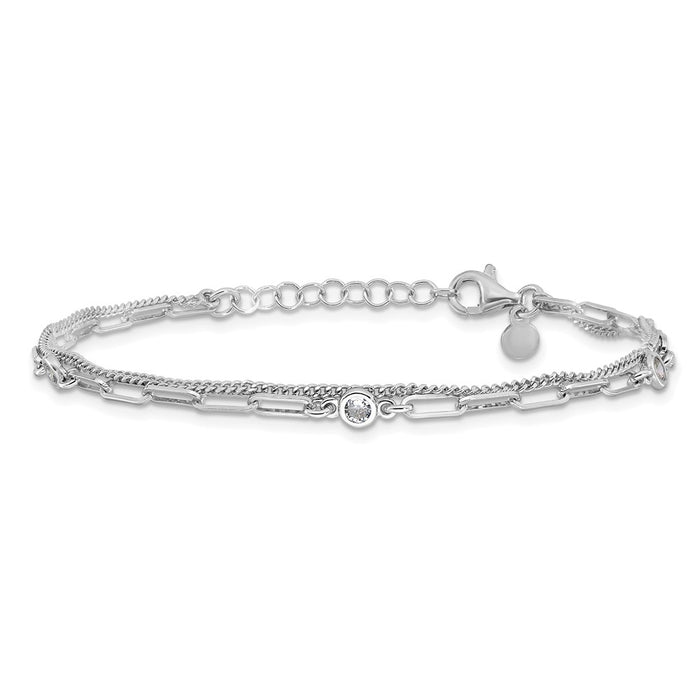 Buy Stylish Sterling Silver Rhodium-Plated CZ Double Strand Bracelet 6.75"-3