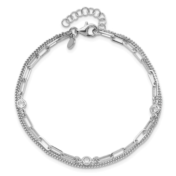 Buy Stylish Sterling Silver Rhodium-Plated CZ Double Strand Bracelet 6.75"-4
