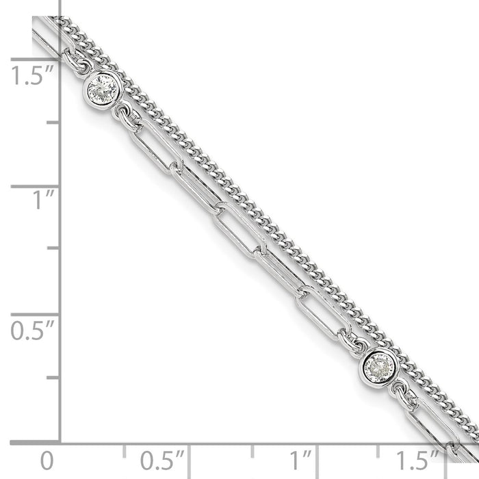 Buy Stylish Sterling Silver Rhodium-Plated CZ Double Strand Bracelet 6.75"-5