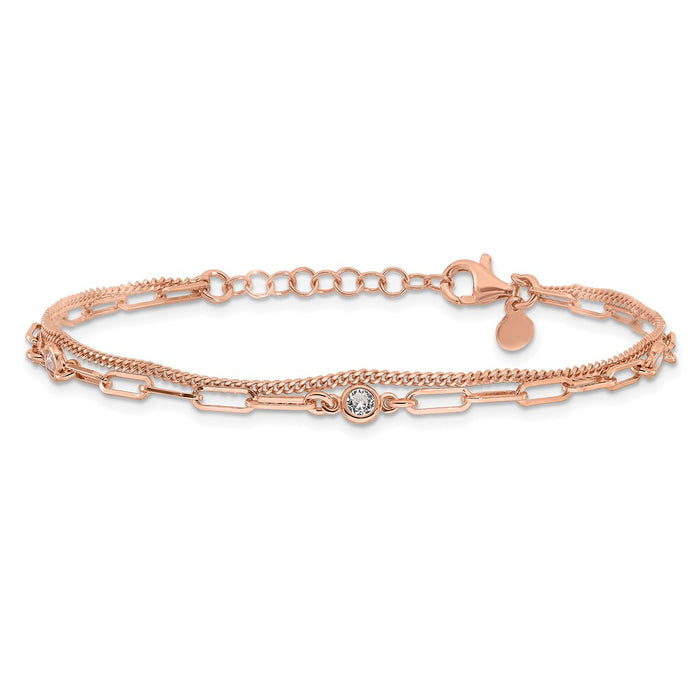 Shop Stylish Sterling Silver Rose Gold-Plated CZ Double Strand Bracelet, 6.75"-3