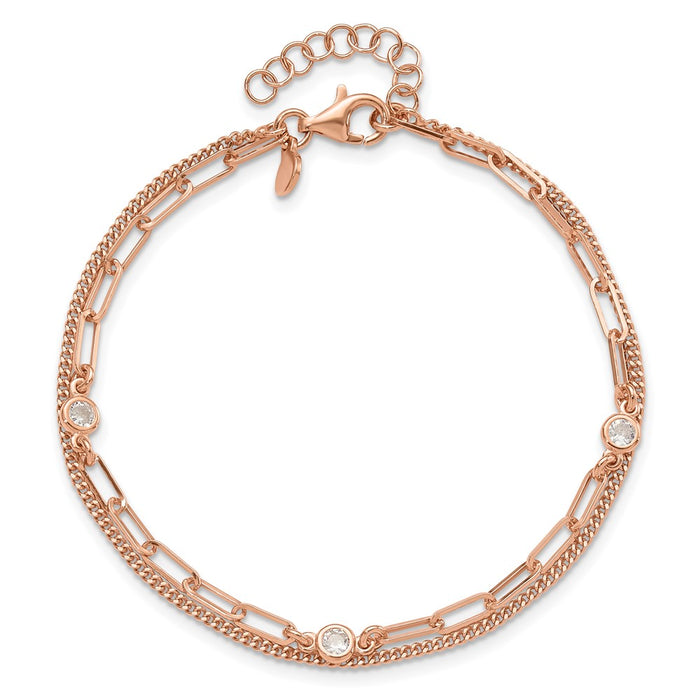 Shop Stylish Sterling Silver Rose Gold-Plated CZ Double Strand Bracelet, 6.75"-4