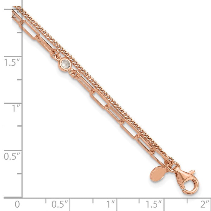 Shop Stylish Sterling Silver Rose Gold-Plated CZ Double Strand Bracelet, 6.75"-5