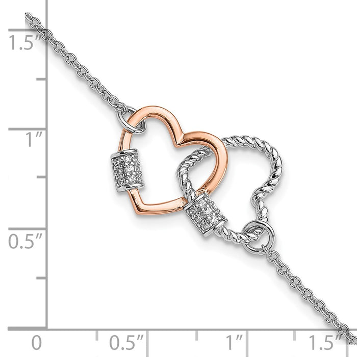 Exclusive Rose-Tone Double Heart Bracelet - 7" Sterling Silver, Stylish Value-5