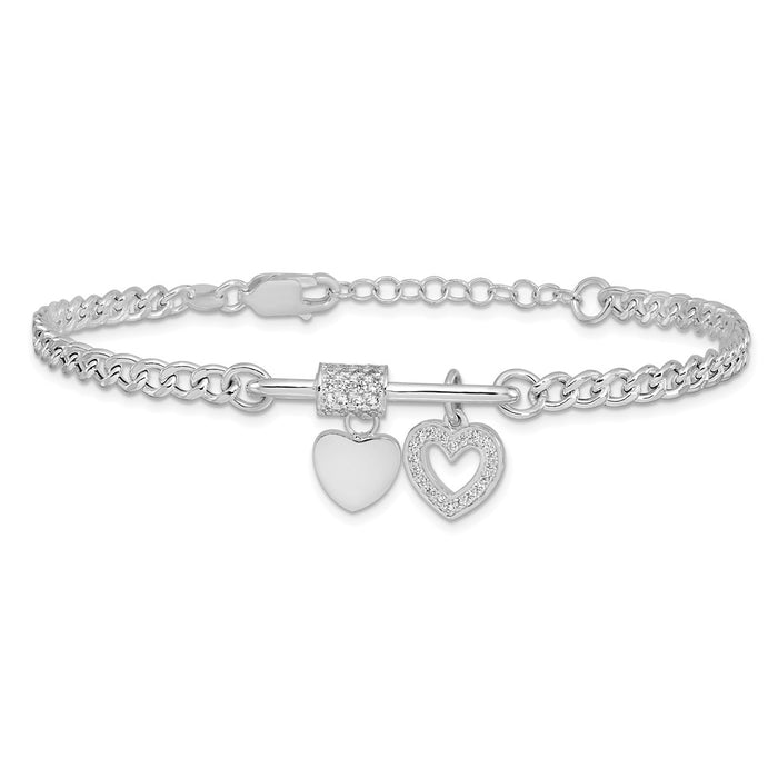 Shop Stylish 7-Inch Sterling Silver Rhodium-Plated CZ Heart Bracelet-3