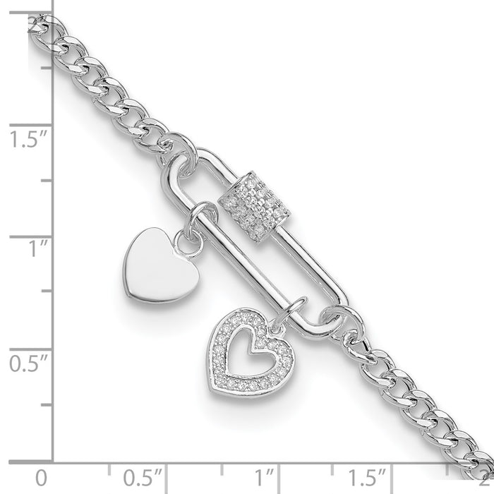 Shop Stylish 7-Inch Sterling Silver Rhodium-Plated CZ Heart Bracelet-5