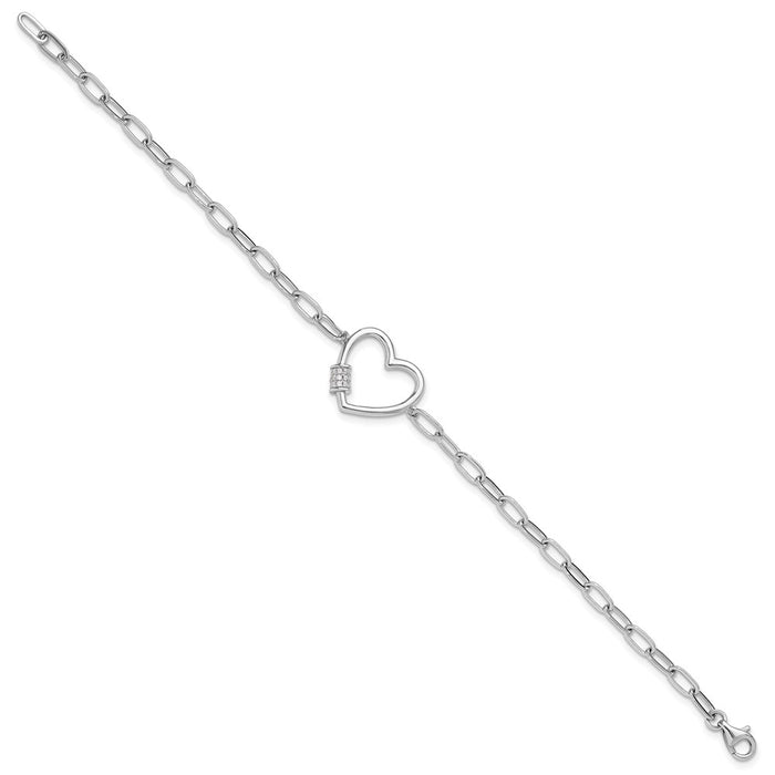 Buy Stylish Rhodium-Plated Sterling Silver Heart Bracelet - 7.5" CZ Accents-2