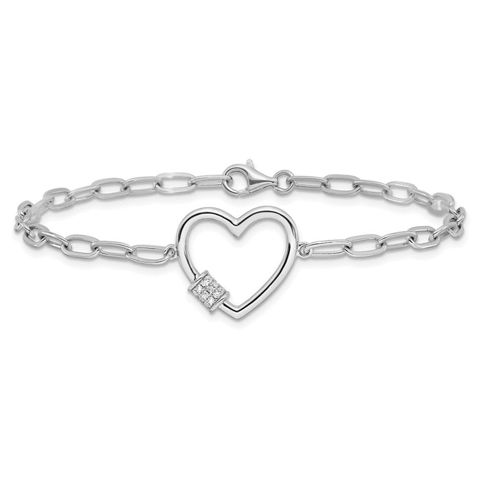 Buy Stylish Rhodium-Plated Sterling Silver Heart Bracelet - 7.5" CZ Accents-3