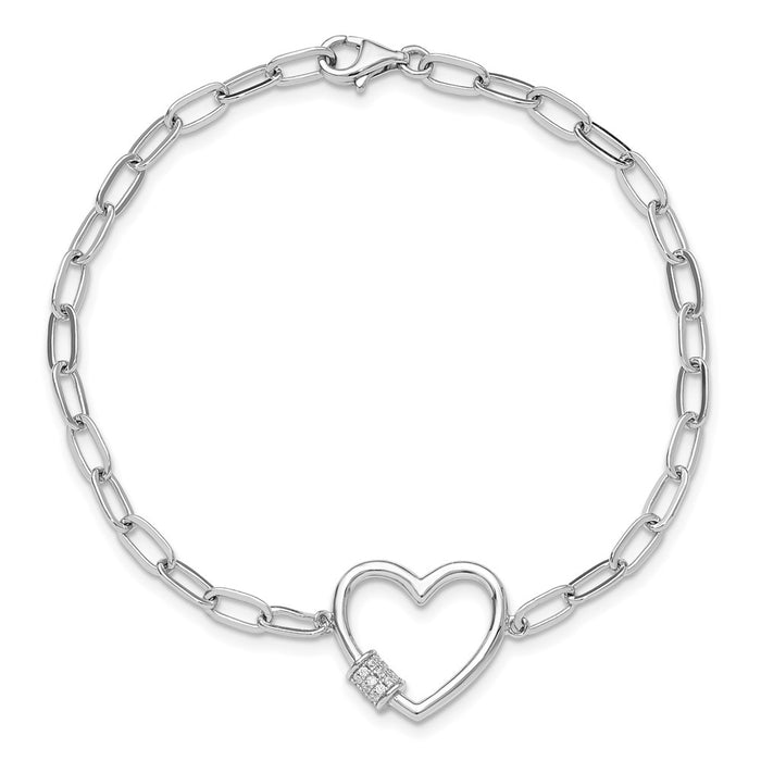 Buy Stylish Rhodium-Plated Sterling Silver Heart Bracelet - 7.5" CZ Accents-4