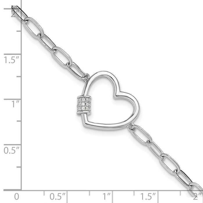 Buy Stylish Rhodium-Plated Sterling Silver Heart Bracelet - 7.5" CZ Accents-5