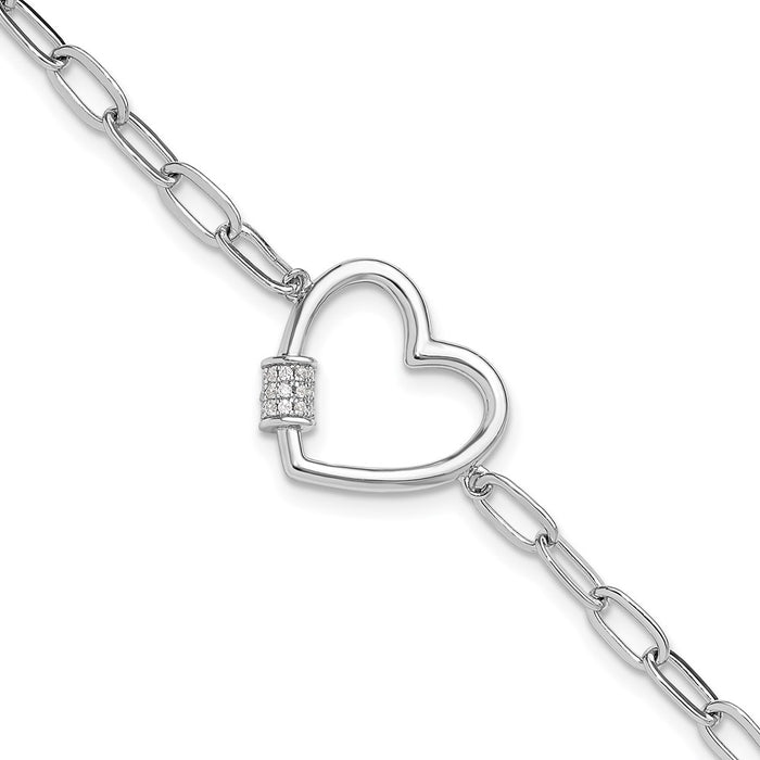 Buy Stylish Rhodium-Plated Sterling Silver Heart Bracelet - 7.5" CZ Accents-1