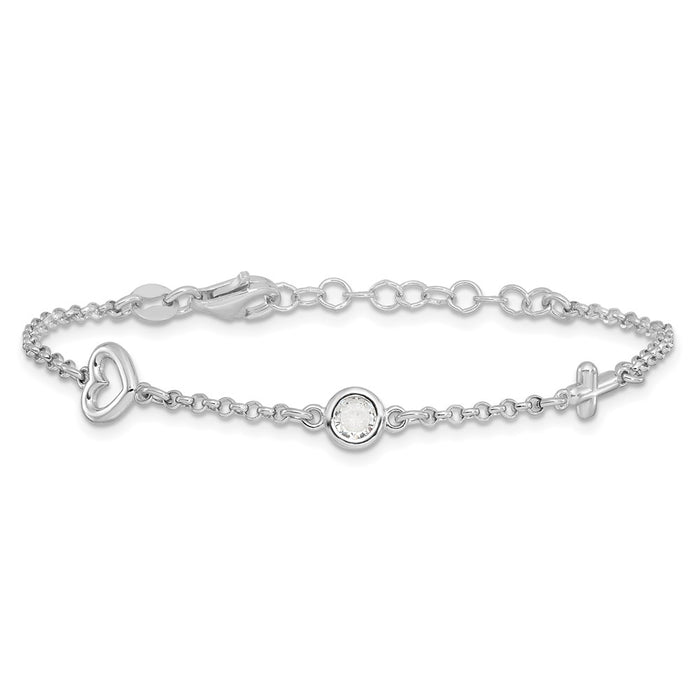 Shop Stylish Sterling Silver Rhodium-Plated CZ Children's Bracelet - 1" Ext-3