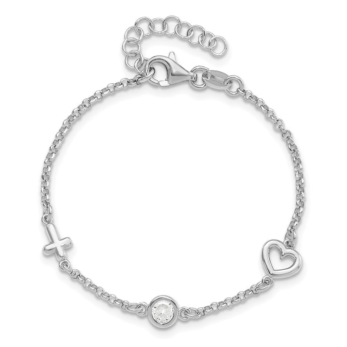 Shop Stylish Sterling Silver Rhodium-Plated CZ Children's Bracelet - 1" Ext-4