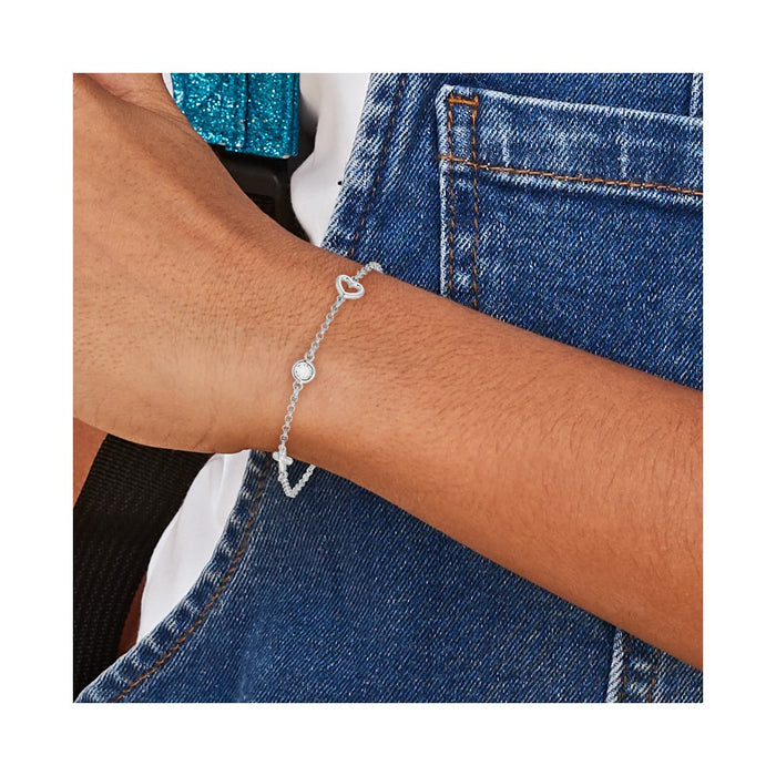 Shop Stylish Sterling Silver Rhodium-Plated CZ Children's Bracelet - 1" Ext-6