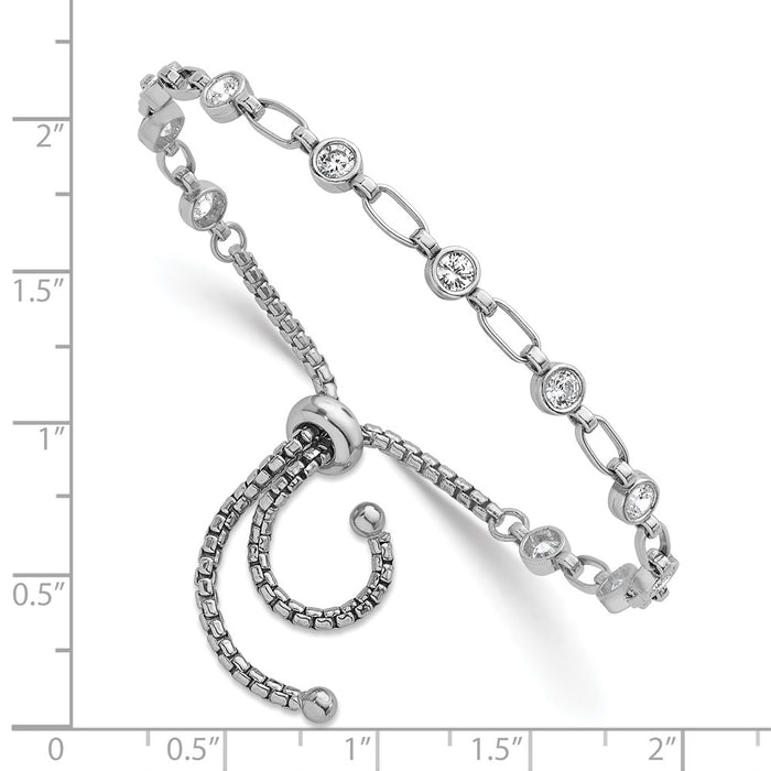 High-Quality Adjustable Bolo Bracelet in Rhodium-Plated Silver - Stylish CZ Links-3