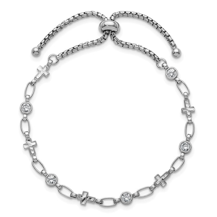 High-Quality Adjustable Bolo Bracelet in Rhodium-Plated Silver - Stylish CZ Cross-2