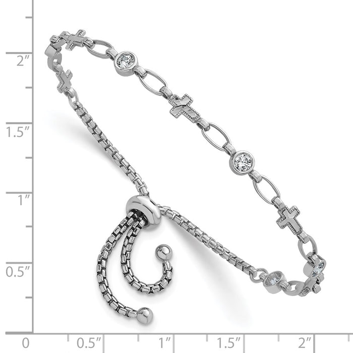 High-Quality Adjustable Bolo Bracelet in Rhodium-Plated Silver - Stylish CZ Cross-3