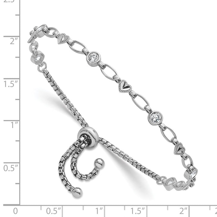 Exclusive Rhodium-Plated Sterling Silver Heart Bolo Bracelet | Stylish CZ & Diamond-Cut Design-3