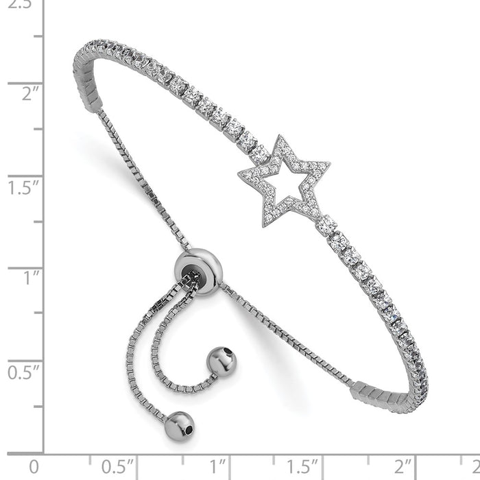 Shop Stylish Rhodium-Plated Sterling Silver CZ Star Bolo Bracelet, Adjustable-3