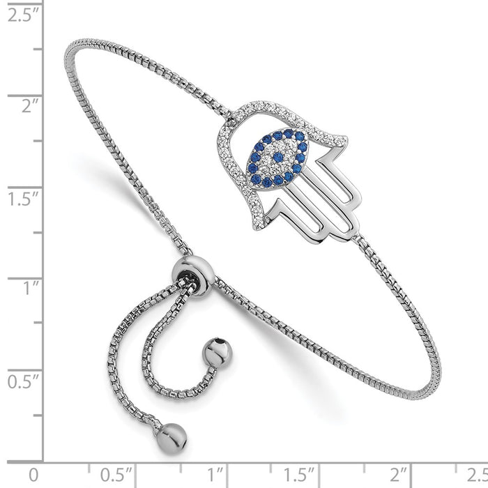 Buy Stylish Rhodium-Plated Sterling Silver Adjustable Bolo Bracelet with Lab-Created Blue Spinel & CZ Evil Eye Charm-3