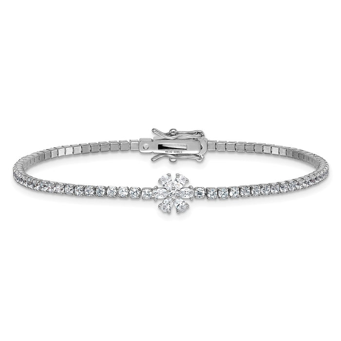 Buy Stylish 7.25 Inch Polished CZ Flower Tennis Bracelet in Sterling Silver-3