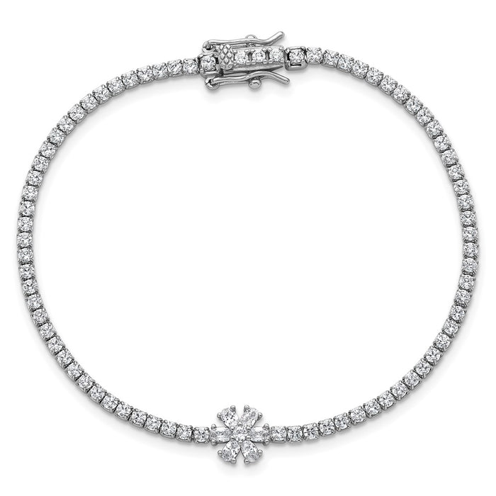 Buy Stylish 7.25 Inch Polished CZ Flower Tennis Bracelet in Sterling Silver-4