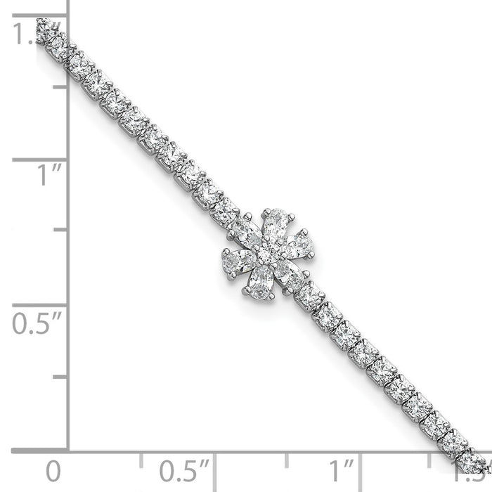 Buy Stylish 7.25 Inch Polished CZ Flower Tennis Bracelet in Sterling Silver-5