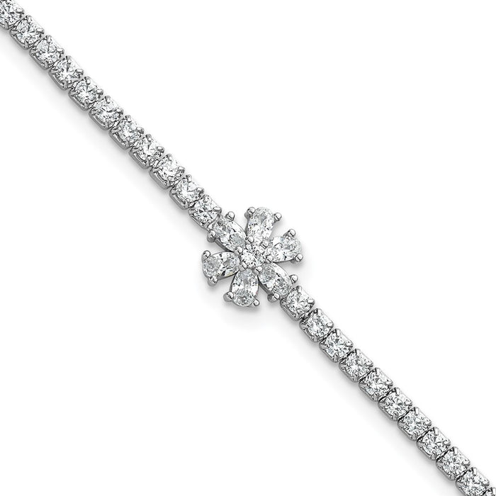 Buy Stylish 7.25 Inch Polished CZ Flower Tennis Bracelet in Sterling Silver-1