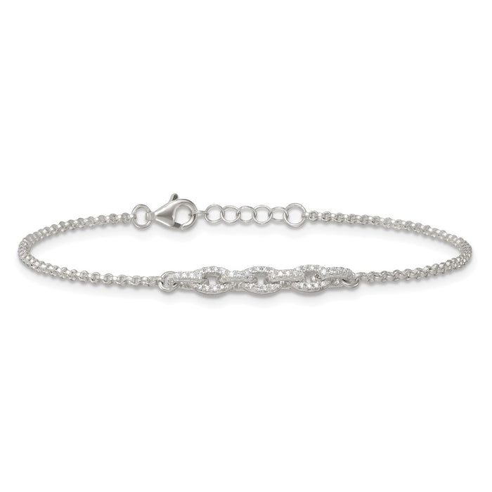 Shop Stylish Polished Sterling Silver Pave CZ Bracelet - 6.75 Inches, Value!-3