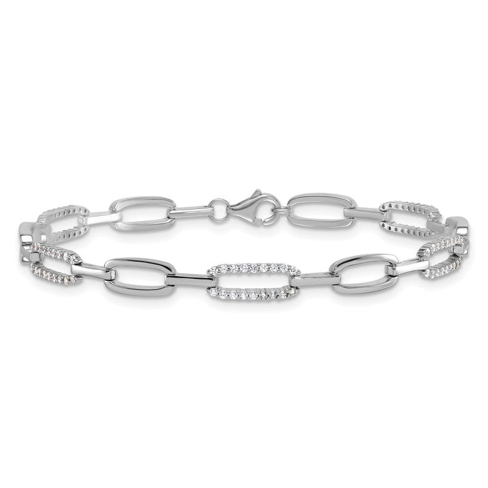 Shop Stylish 4.7mm CZ Paperclip Link Bracelet - Rhodium-Plated Silver, 7 Inch-3