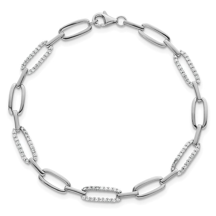Shop Stylish 4.7mm CZ Paperclip Link Bracelet - Rhodium-Plated Silver, 7 Inch-4