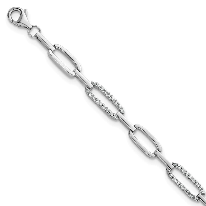 Shop Stylish 4.7mm CZ Paperclip Link Bracelet - Rhodium-Plated Silver, 7 Inch-1